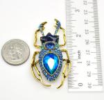 Blue Glass Beetle Brooch with Rhinestones