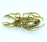 Blue Glass Beetle Brooch with Rhinestones