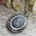 Silver Victorian Locket Necklace with Blue Pearl