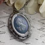 Silver Victorian Locket Necklace with Blue Pearl