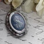 Silver Victorian Locket Necklace with Blue Pearl