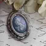 Silver Victorian Locket Necklace with Blue Pearl