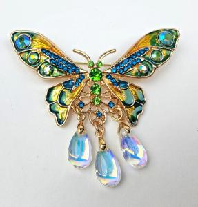 Green Enamel Butterfly Rhinestone Brooch Gift