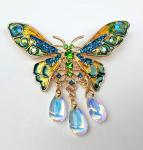 Green Enamel Butterfly Rhinestone Brooch Gift