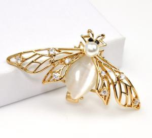 Gold-tone Bee Brooch with Champagne Rhinestones