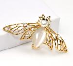 Gold-tone Bee Brooch with Champagne Rhinestones