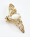 Gold-tone Bee Brooch with Champagne Rhinestones
