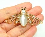 Gold-tone Bee Brooch with Champagne Rhinestones