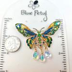 Green Enamel Butterfly Rhinestone Brooch Gift