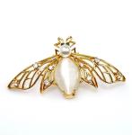 Gold-tone Bee Brooch with Champagne Rhinestones