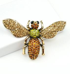Sparkling Bee Brooch with Champagne Rhinestones
