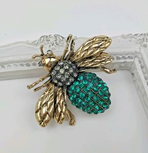 Bee Brooch with Green Rhinestones for Unique Gifts