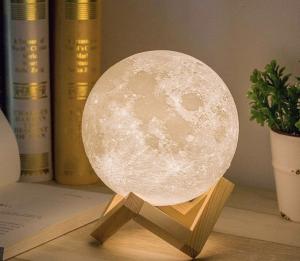 3D Moon Lamp with Touch Control and Wooden Base