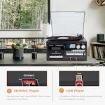 Vintage 9-in-1 Record Player Turntable with Bluetooth, AM/FM Radio, CD & Cassette Player, USB/SD Playback, Remote Control, Aux & RCA Inputs, Headphone Jack – Classic Audio System for Music Lovers
