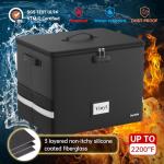 DocSafe Fireproof Vinyl Record Storage Box with Lock,Large Record Organizer Storage for 150+ Single Records,Collapsible Storage Crate with Lid&Handles for Valuable Album Collection,16.1''x13''x13''