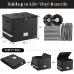 DocSafe Fireproof Vinyl Record Storage Box with Lock,Large Record Organizer Storage for 150+ Single Records,Collapsible Storage Crate with Lid&Handles for Valuable Album Collection,16.1''x13''x13''