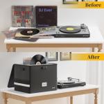 DocSafe Fireproof Vinyl Record Storage Box with Lock,Large Record Organizer Storage for 150+ Single Records,Collapsible Storage Crate with Lid&Handles for Valuable Album Collection,16.1''x13''x13''