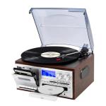 MUSITREND Record Player 9 in 1 3 Speed Bluetooth Vintage Turntable CD Cassette Vinyl Player AM/FM Radio USB/SD Playback Aux-in RCA Line-Out (Silver)