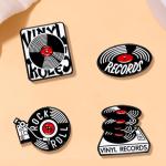 4PCS Vintage Vinyl Record Enamel Pins - Retro Music Lover Accessories, Record Player Brooches & Lapel Pins for Jackets, Bags, Denim, Gift for Music Enthusiasts