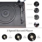 MUSITREND Record Player 9 in 1 3 Speed Bluetooth Vintage Turntable CD Cassette Vinyl Player AM/FM Radio USB/SD Playback Aux-in RCA Line-Out (Silver)