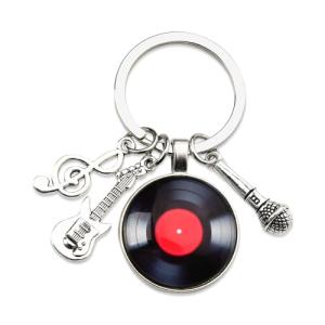 Xiyantiji Vinyl Record Keychain for Music Lovers - Cool Punk Birthday Christmas Gifts for Musicians Composers - Guitar & Music Note Pendant Key Chain