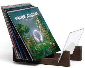 KAIU Vinyl Record Storage - Solid Wood with Crystal Clear Acrylic Holder - Premium Design, Perfect 12" LPs or 7" Singles Display Unit - Stores and Supports up to 50 Albums (Walnut)