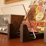 KAIU Vinyl Record Storage - Solid Wood with Crystal Clear Acrylic Holder - Premium Design, Perfect 12" LPs or 7" Singles Display Unit - Stores and Supports up to 50 Albums (Walnut)