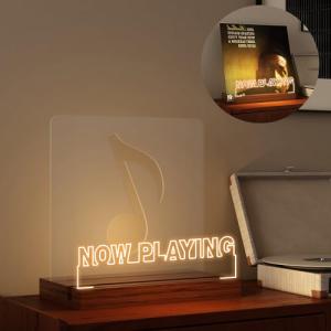 YuanDian Now Playing Vinyl Record Stand, Light up Display Holder for Vinyl Records, Wooden Acrylic Holder with Warm Light for Album Display Storage, Home Desk Decor for Music Lovers