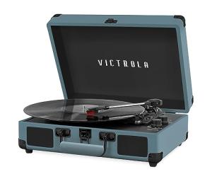 Victrola Journey Bluetooth Portable Suitcase Record Player – with Built-in Speakers, 3 Speed Vinyl Record Player, RCA Out, Headphone Jack (Smoky Blue)