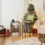 LELELINKY 2-Tier Record Player Stand with Vinyl Record Storage up to 100 Albums, Bedroom Record Holder and Multi-Functional End Table for Living Room, Brown