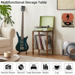 LELELINKY 2-Tier Record Player Stand with Vinyl Record Storage up to 100 Albums, Bedroom Record Holder and Multi-Functional End Table for Living Room, Brown