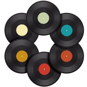 Facmogu 6 Pack 12in Blank Vinyl Record Decor, Fake Vintage Record for Indie Wall Aesthetic Room Decor, 70s 80s 90s Rock & Roll Music Party Decor, Retro Records for Home Living Room, Craft Display Decoration