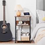 AMHANCIBLE Record Player Stand with Charging Station, Turntable Stand with Storage Cabinet, 3 Tier End Table Hold Up to 100 Albums, Record Table for Vinyl, Living Room, Rustic Brown, HETCD01BR-1