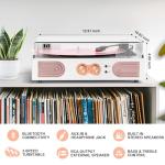 Vinyl Record Player with Built-in Speakers 3-Speed Vintage Record Player Support Treble& Bass Control, 3.5mm Headphone Jack, RCA-Out/Aux in, Belt-Driven LP Turntable,White Rose Gold