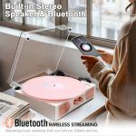 Vinyl Record Player with Built-in Speakers 3-Speed Vintage Record Player Support Treble& Bass Control, 3.5mm Headphone Jack, RCA-Out/Aux in, Belt-Driven LP Turntable,White Rose Gold