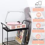 Vinyl Record Player with Built-in Speakers 3-Speed Vintage Record Player Support Treble& Bass Control, 3.5mm Headphone Jack, RCA-Out/Aux in, Belt-Driven LP Turntable,White Rose Gold