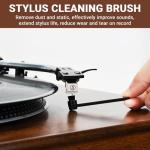 2-in-1 Vinyl Record Cleaning Kit with Stylus Brush - Anti Static Soft Record Cleaning Kit for Albums Record Players - Retro Wooden Handle Record Brush - High Density Microfiber Bristles Vinyl Brush
