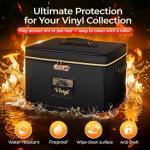 DEEGO Vinyl Record Storage Box with Lock, Fireproof & Water-Resistant Record Album Storage for 150+ 12-Inch LPs, Sturdy Record Case with Side & Bottom Support Panels, Gifts for Record Collectors