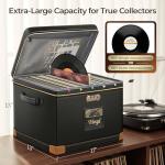 DEEGO Vinyl Record Storage Box with Lock, Fireproof & Water-Resistant Record Album Storage for 150+ 12-Inch LPs, Sturdy Record Case with Side & Bottom Support Panels, Gifts for Record Collectors