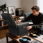 DEEGO Vinyl Record Storage Box with Lock, Fireproof & Water-Resistant Record Album Storage for 150+ 12-Inch LPs, Sturdy Record Case with Side & Bottom Support Panels, Gifts for Record Collectors