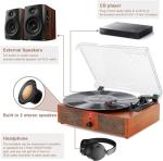 Vinyl Record Player Bluetooth Vintage 3-Speed Portable Turntables with Built-in Speakers, Belt-Driven LP Player Support USB Input AUX-in RCA Line Out