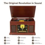 FEKTIK Bluetooth Record Player 10 in 1, 3-Speed Turntable for Vinyl with Speakers, LP to MP3 Converter, CD, Cassette Player, FM Radio, Wireless Streaming | Mahogany