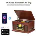 FEKTIK Bluetooth Record Player 10 in 1, 3-Speed Turntable for Vinyl with Speakers, LP to MP3 Converter, CD, Cassette Player, FM Radio, Wireless Streaming | Mahogany