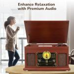 FEKTIK Bluetooth Record Player 10 in 1, 3-Speed Turntable for Vinyl with Speakers, LP to MP3 Converter, CD, Cassette Player, FM Radio, Wireless Streaming | Mahogany