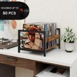 ELITEROO Vinyl Record Holder, Wooden Record Crate Fits 7” -12” Records, Vinyl Shelf Holds up to 50-100 Albums, DVDs, CDs or Files Wood Book Storage Stand Desktop Organizer Box, Rustic Brown