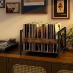 ELITEROO Vinyl Record Holder, Wooden Record Crate Fits 7” -12” Records, Vinyl Shelf Holds up to 50-100 Albums, DVDs, CDs or Files Wood Book Storage Stand Desktop Organizer Box, Rustic Brown