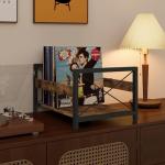 ELITEROO Vinyl Record Holder, Wooden Record Crate Fits 7” -12” Records, Vinyl Shelf Holds up to 50-100 Albums, DVDs, CDs or Files Wood Book Storage Stand Desktop Organizer Box, Rustic Brown