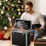 Vinyl Record Storage Case LP Album Collection Display Box Aluminium Water Resistant Vinyl Record Organizer Storage Holds 30+ Valuable Records 7/10/12 Inch Collapsible Storage Crate with Mesh Bag Black