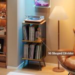 X-cosrack 3-Tier Record Player Stand, Turntable Stand with Storage up to 200 Albums, Corner Vinyl Record Holder with Adjustable Divider, Mid-Century Record Table Vinyl Storage for Bedroom Living Room