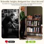 X-cosrack 3-Tier Record Player Stand, Turntable Stand with Storage up to 200 Albums, Corner Vinyl Record Holder with Adjustable Divider, Mid-Century Record Table Vinyl Storage for Bedroom Living Room
